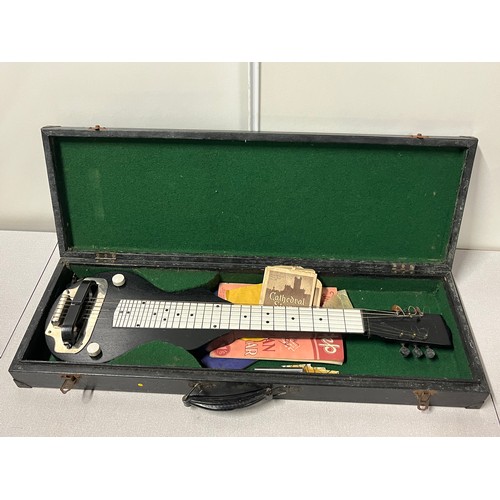 122 - Vintage Lap steel guitar in original case. 
(old repair to neck but doesn't affect playability)