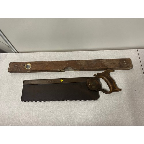 126 - Vintage saw & wooden spirit level