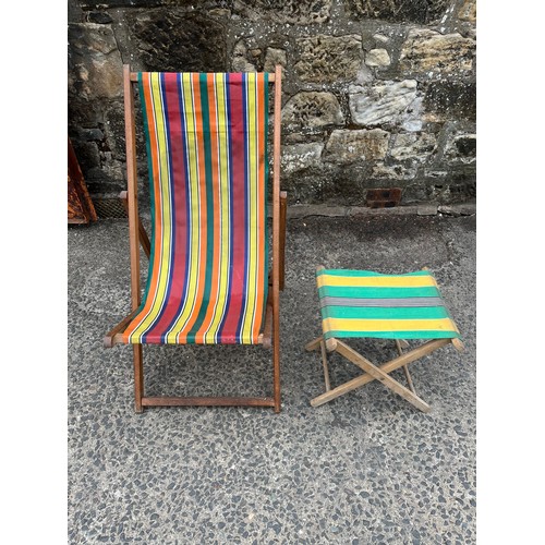 137 - vintage deck chair & folding stool