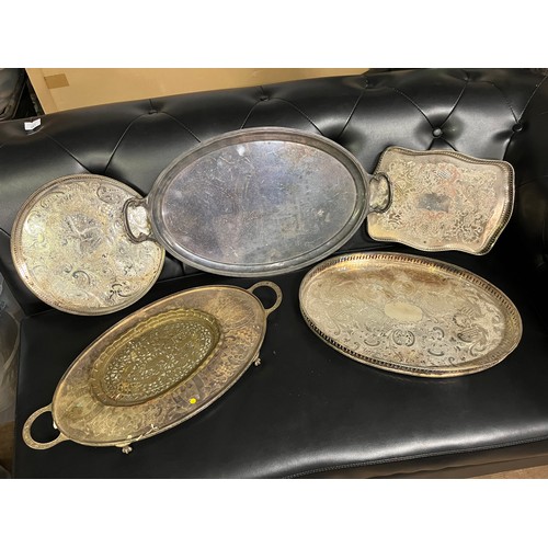 442 - Selection of silver plated serving trays to include Viners, Mappin & webb & sheffield plate etc