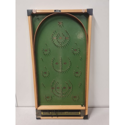 205 - Vintage Kay London bagatelle board & scoreboard steel bools & original box.