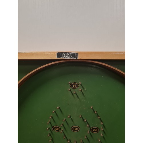205 - Vintage Kay London bagatelle board & scoreboard steel bools & original box.