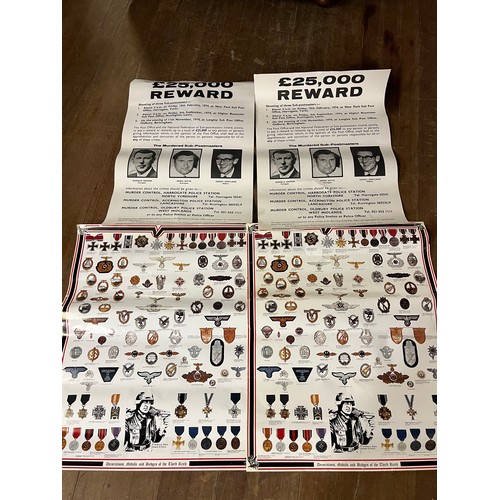 469 - 2 posters  of the decorations, medals & badges of the Third Reich & 2 Reward posters from the postma... 
