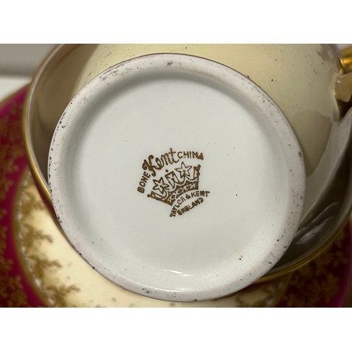 428 - Tray of part tea sets to include Royal Cauldon blue dragon & bone Kent China.