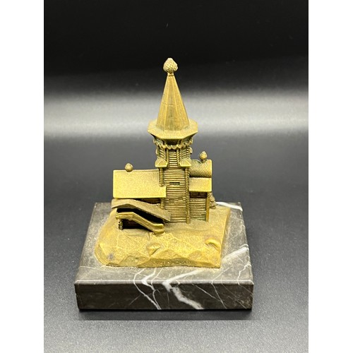 234 - russian brass/bronze sculpture of the church of the assumption in kondopoga on a marble base