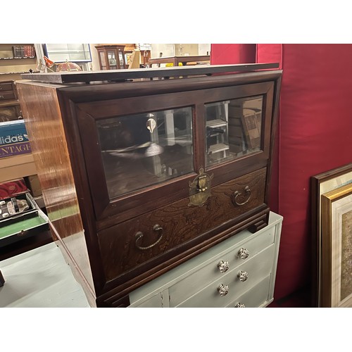 402 - Oriental themed 2 drawer cabinet.