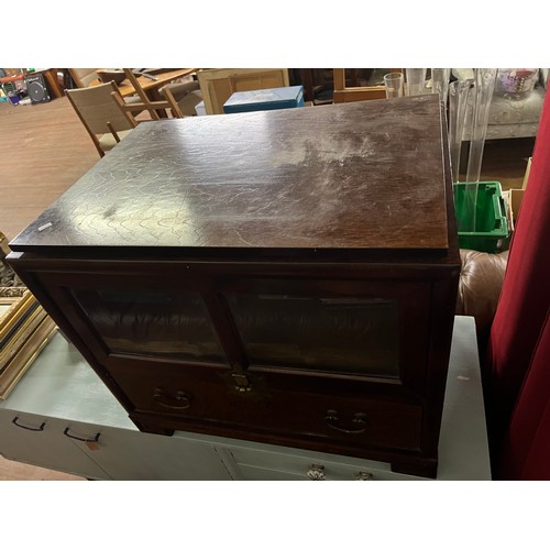 402 - Oriental themed 2 drawer cabinet.