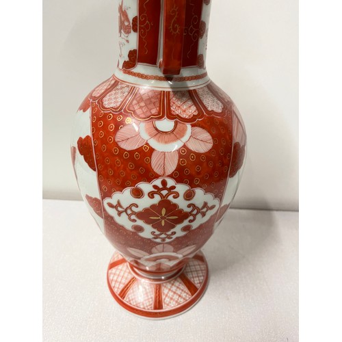 57 - Antique Japanese hand painted panneled urn vase. Vase depicts various figural painted panels. [39cm ... 