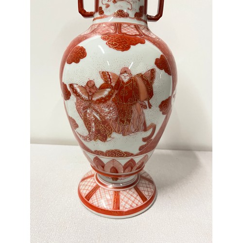 57 - Antique Japanese hand painted panneled urn vase. Vase depicts various figural painted panels. [39cm ... 