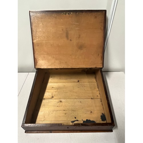 58 - 19th century stained pine lift top writing slope. [17x51x51cm]