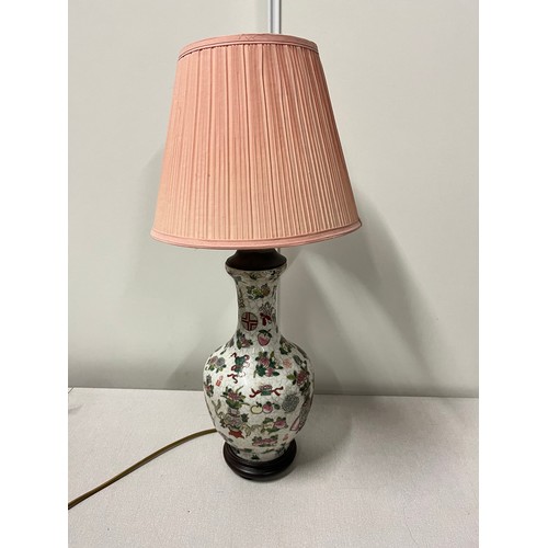 84 - Chinese hand painted table lamp. [66cm high including shade]
