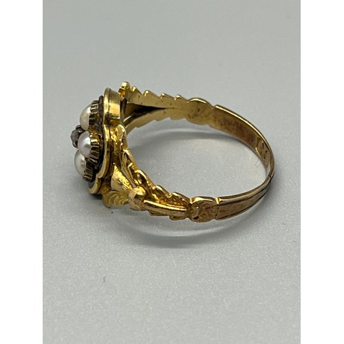 93 - 9ct gold 19th century pearl & diamond memorial ring
3.9 grams