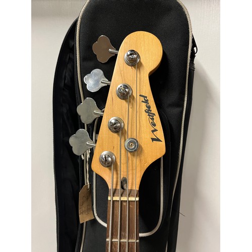 102 - Vintage Westfield electric bass guitar & soft case.