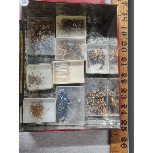 99 - Vintage OXO tin containing large quantity of vintage watch replacement hands.
approx 1000