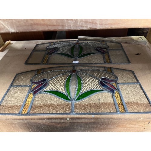 73 - pair of leaded glass windows with tulip design 
need attention