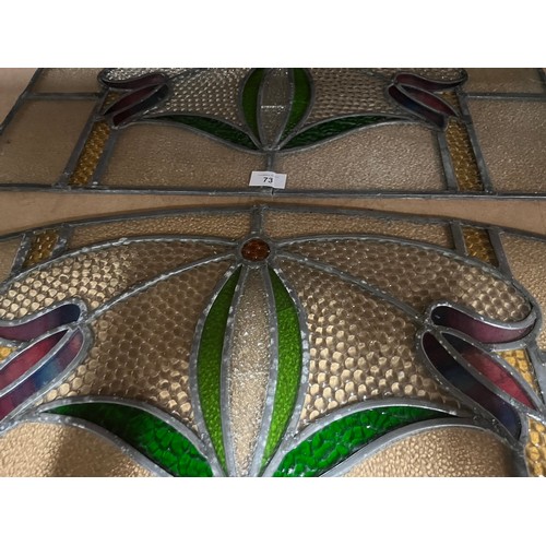 73 - pair of leaded glass windows with tulip design 
need attention