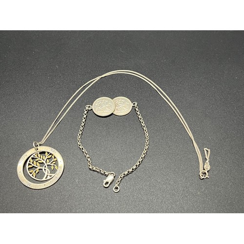 32 - silver coin bracelet & chain & pendant