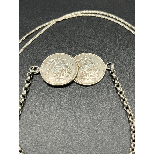 32 - silver coin bracelet & chain & pendant