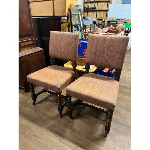 60 - 2 solid oak barley twist chairs.