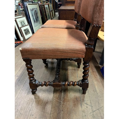 60 - 2 solid oak barley twist chairs.