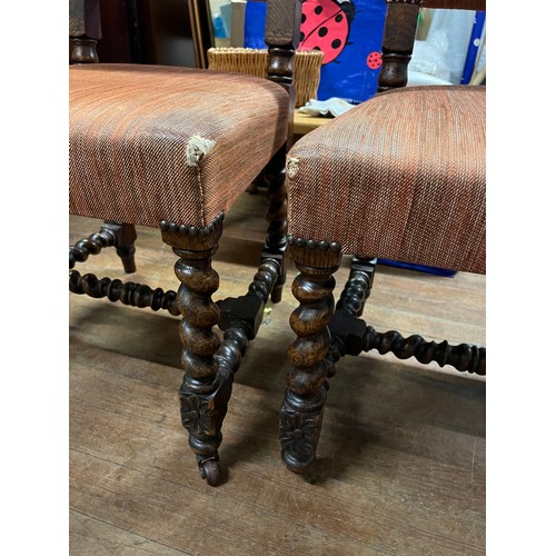 60 - 2 solid oak barley twist chairs.