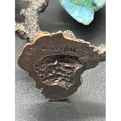 61 - small bronze bird on a tree stamped bowbrook, made in Scotland
9cm h