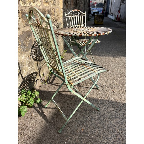 14 - vintage french style folding bistro table & 2 chairs