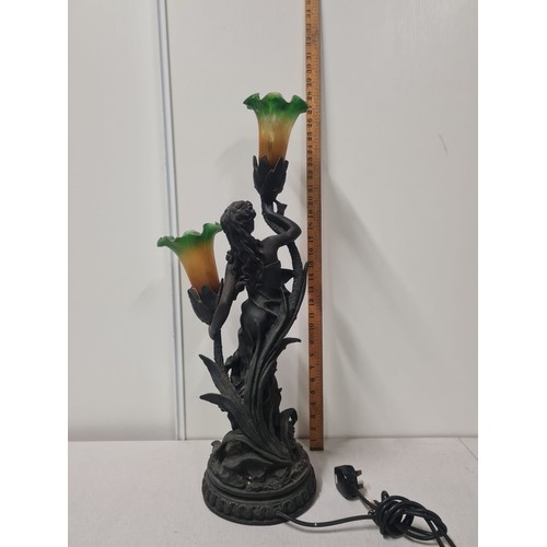 27 - large art deco reproduction lamp in bronze style with tulip shades (1 shade slightly damaged see pic... 