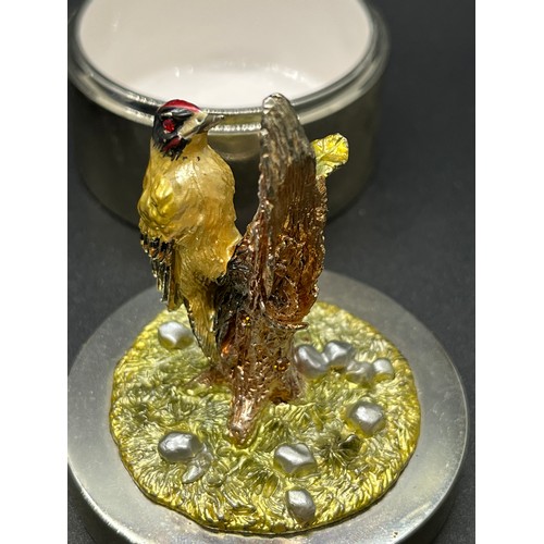 123 - scottish metal woodpecker with jeweled eyes trinket dish with caithness glass letter opener