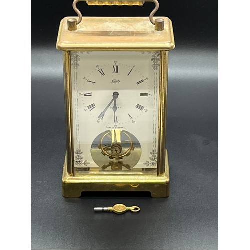 138 - vintage german schatz & sohne 59 brass 8 day carriage clock working 13cm tall