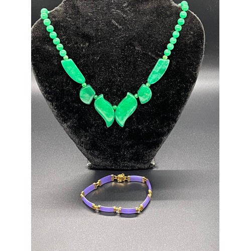 156 - faux jade necklace along with silver & lavender jade bracelet