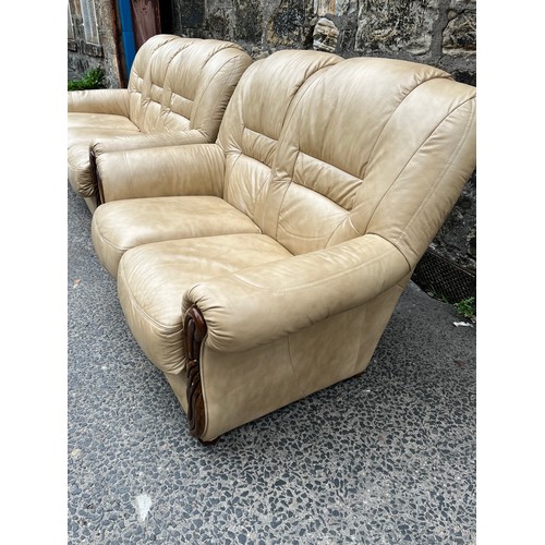 65 - italian leather 3 x 2 sofas with wood trim