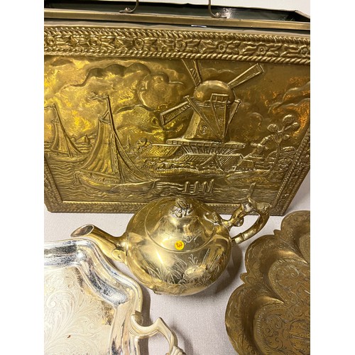 508 - Selection of brass to include Indian brass tray etc.