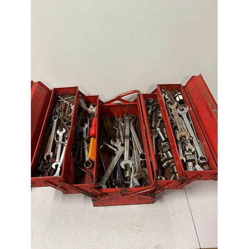 425 - Cantilever tool box mostly spanners & sockets with Stanley hand drill.