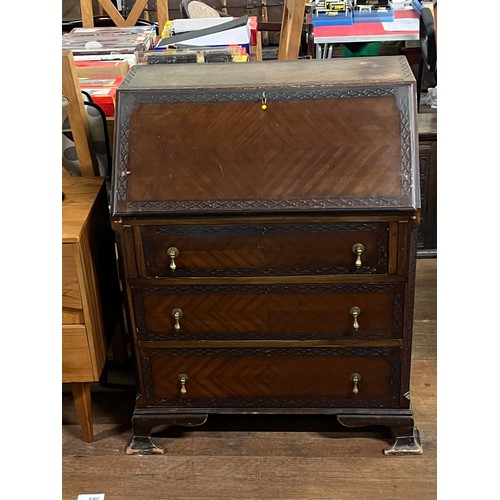 215 - Victorian writing bureau with brass drop handles.