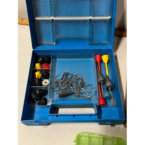 236 - sea fishing breakaway weights kit, large double sided wooden fly box , new bate box etc