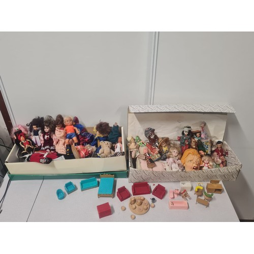 330 - Collection of vintage dolls & dolls house furniture to include Native dolls, Mcdonalds toys etc.