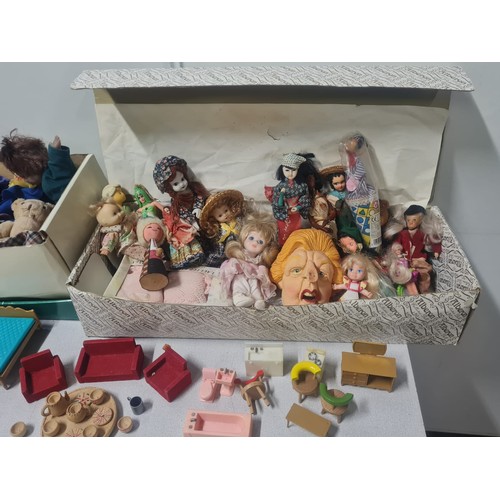 330 - Collection of vintage dolls & dolls house furniture to include Native dolls, Mcdonalds toys etc.