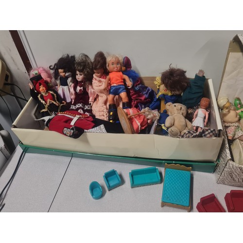 330 - Collection of vintage dolls & dolls house furniture to include Native dolls, Mcdonalds toys etc.