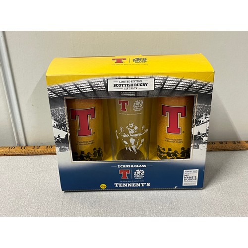 165 - Tennent's Scottish rugby Doddy Weir charity gift set.