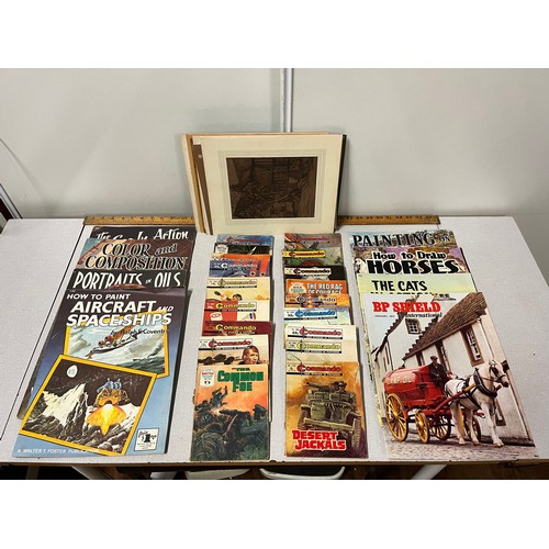 336 - Selection of vintage commando comics & Artist how to paint magazines etc.