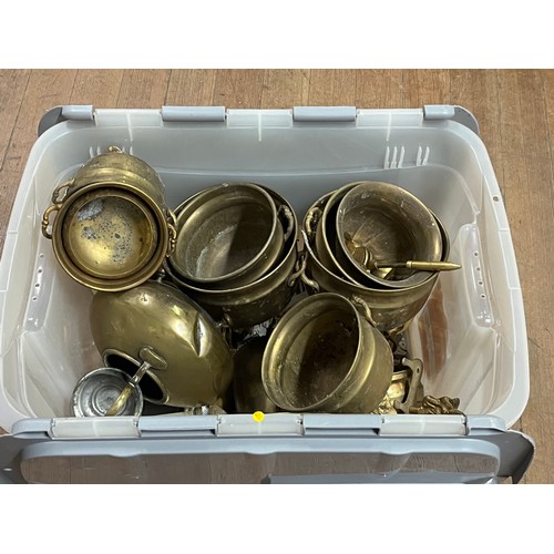 216 - Box of brass plant pots etc.