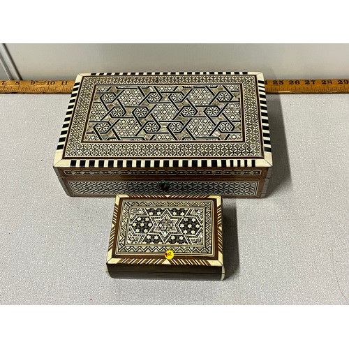 256 - 2 x Middle Eastern mother of pearl inlaid jewellery boxes.