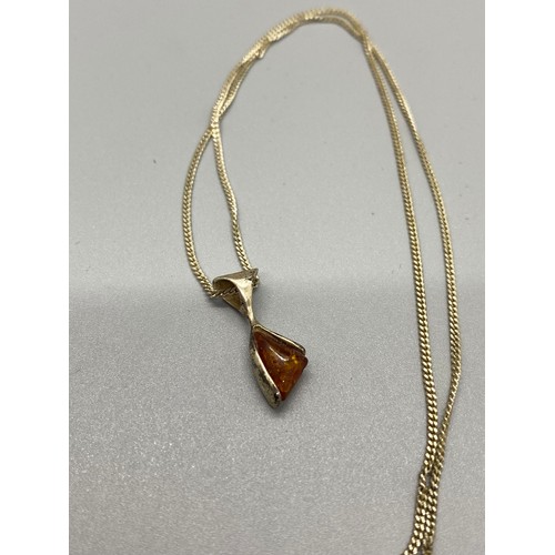 16 - 2 silver & amber chain & pendants