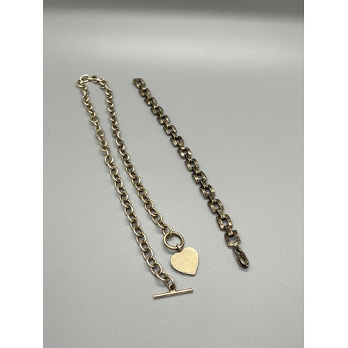 18 - silver heart tbar chain & bracelet