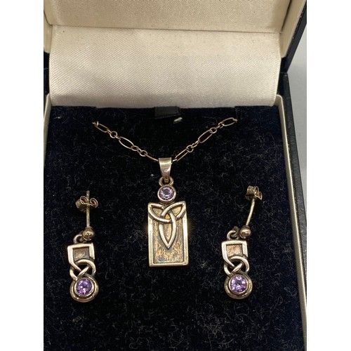 68 - silver celtic sandstorms necklace & earing with amethyst stones