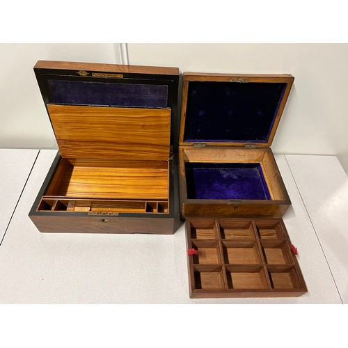 4 - Vintage wooden inlaid writing slope & vintage wooden inlaid jewellery/sewing box.
