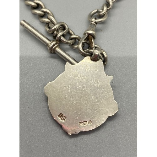 177 - silver hallmarked fob chain with 1947 football medal
