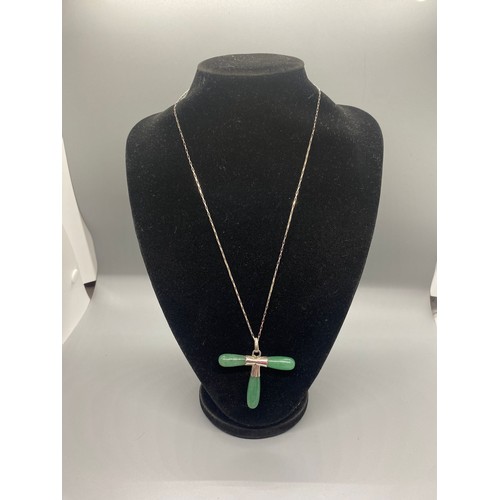 187 - silver chain with silver & jade pendant