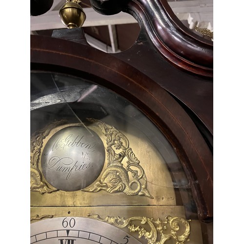 100A - Mahogany Long Case Clock With Inlaid Case, Brass Face by McGibbon of Dumfries